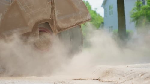 Close Up View of Cutting Saw on Tarmac to Cut a Road Surface for Repair Slow Motion View