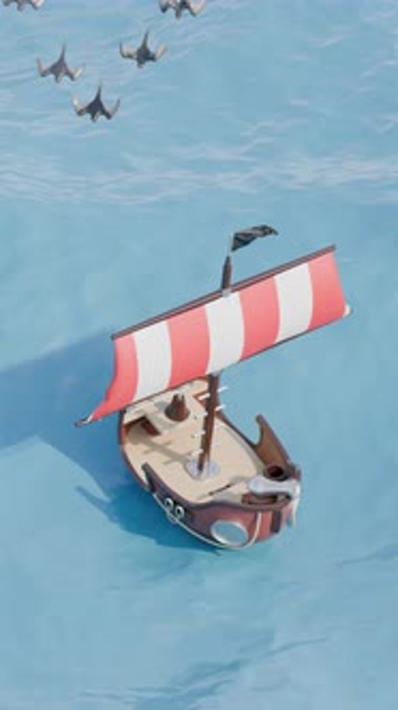 Stylized Cartoon Boat Sailing with Ocean Animals Animation ...