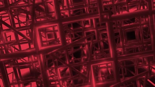Abstract Red Geometric Grid Tunnel Animation Background