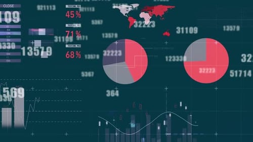 Multiple changing numbers against financial and statistical data processing on blue background