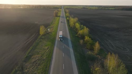 Road Truck Traffic Sunrise Highway Field Sunset Industry Transport Life