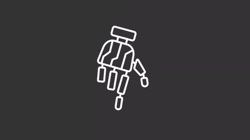 Animiertes weißes Symbol mit Roboter-Handberührung