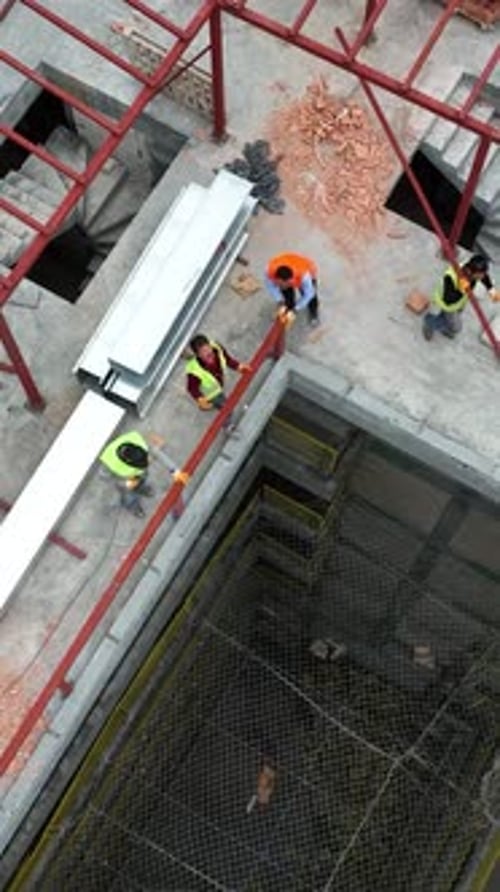 Vertical Video Aerial View Construction Site Work on Site