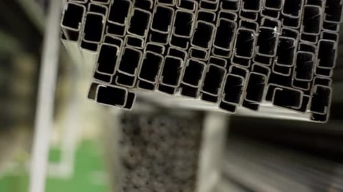 Background Video of Profile Metal Products on Factory Shelves