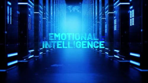 Emotional Intelligence Words On Hologram Data Center Background
