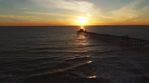 Aerial view of California sunset near the pier