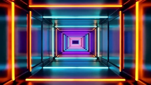 Futuristic Neon Square Tunnel Motion Background Loop