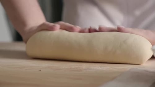 Baker Hands Kneading Sourdough Organic Fresh Bread Making Bakery Shop Pizza Dough Preparation