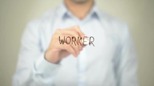 Worker, Man Writing on Transparent Screen