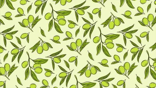 Hand drawn olives background on a seamless loop