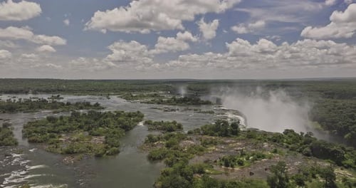Victoria Falls Zimbabwe Aerial v13 flyover Zambezi river capturing views of powerful waterfalls