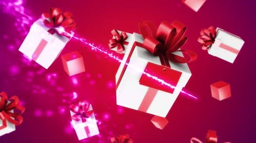 Animated Gift Boxes Falling with Red Ribbons