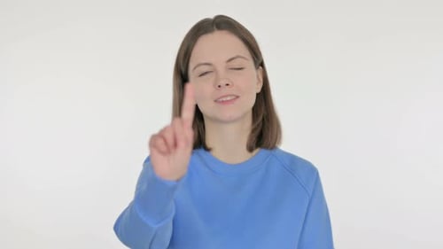 Denying Young Woman in Rejection on White Background