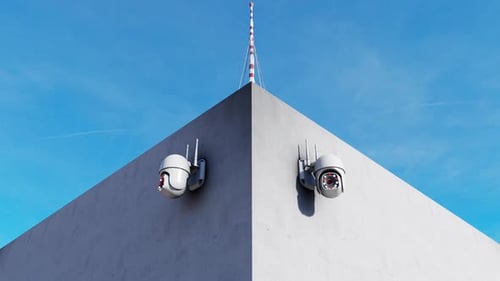 CCTV Security Cameras Scanning Building Corner Animation
