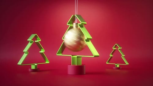 Cycled Christmas animation, holiday pendulum isolated on red background
