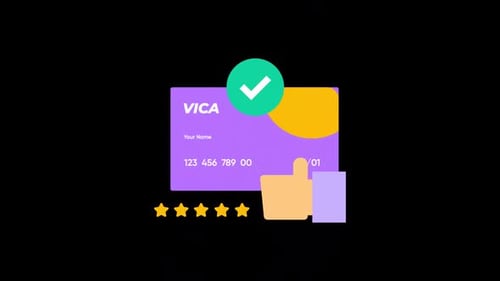 Animated Credit Card Payment Success with Rating Icons