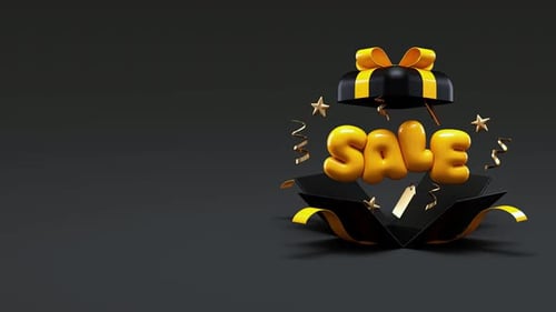 Black Friday 3D animation video loop for super sale promotion with open gift box and sale word