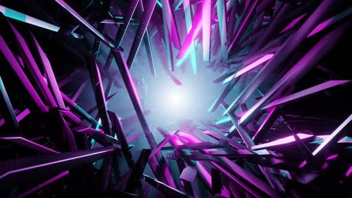 VJ Loop mit apokalyptischen Scherben im Hintergrund in 4K in Rosa und Cyan