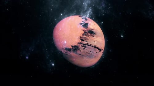 Rotating Red Planet in Distant Starry Space
