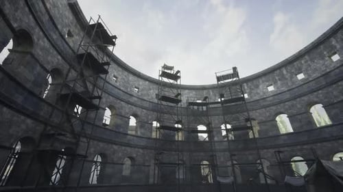 Expansive Ancient Amphitheater Featuring Layered Arches and Open Sky