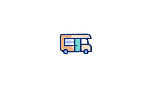 Animated RV Camper Van Driving Flat Design Icon