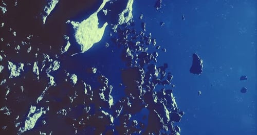 Futuristic Asteroids Floating Through Cosmic Deep Space
