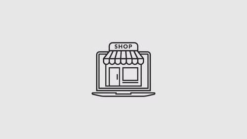 Online Shop Icon Animation on Laptop Screen