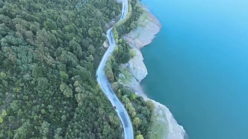 aerial top view on road in nature
