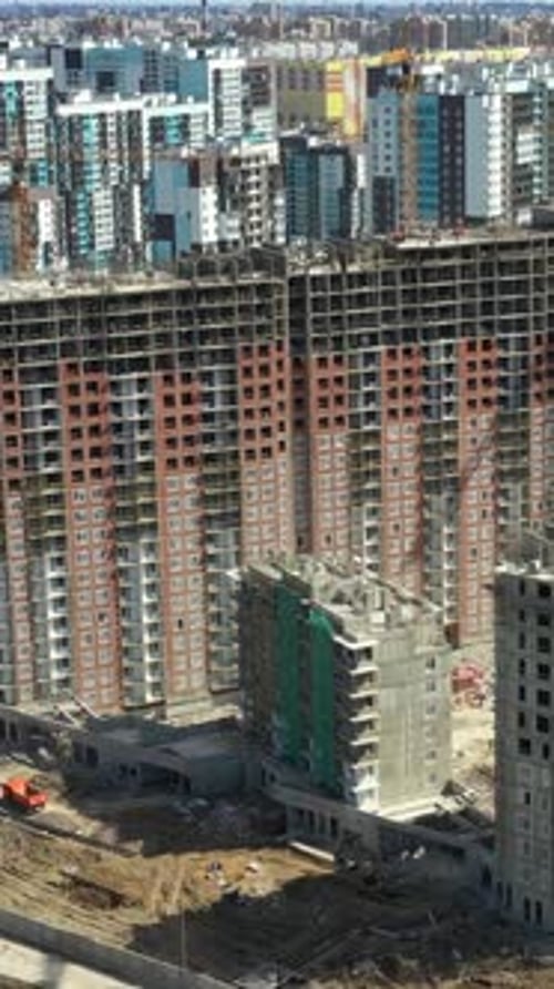 Construction Site Aerial View of City Buildings Under Construction