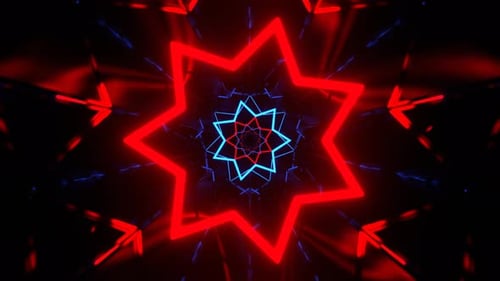 Blue And Red Fantastic Abstract Corridor With Neon Frames Background Vj Loop In 4K