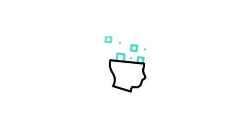 Animated Head with Digital Thoughts and Ideas Icon