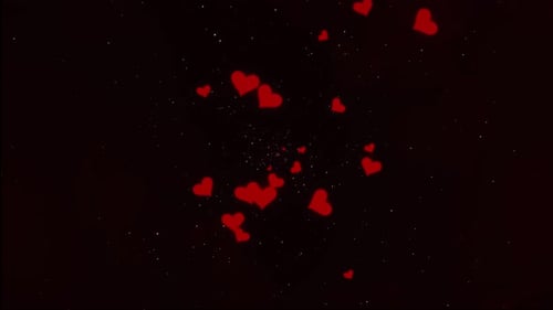 Floating Red Hearts and Sparkling Particles Background
