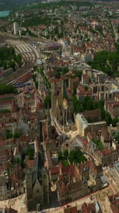 Aerial View Around the Town Dijon Flight Through the Historic Center of Dijon the Capital of