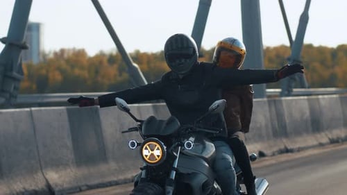 Happy Couple Motorcycle Ride in Slow Motion