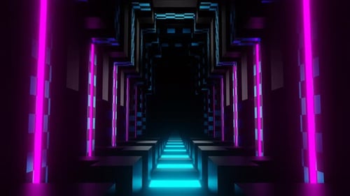 Black And Pink And Cyan Geometric Shapes Indoors Background Vj Loop In 4K