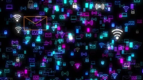 Colorful Network Icon Flying And Moving Like Wifi, Gallery , Hotspot Gmail Icon, Flying On Black