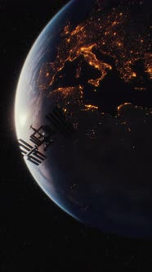 International Space Station in Outer Space Over the Planet Earth Orbit