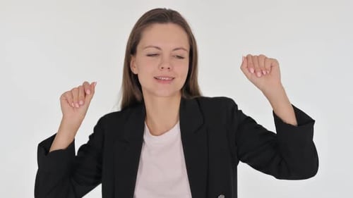 Woman Dancing with Hand Movements on White Background