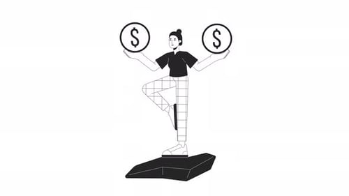 Person Balancing Dollar Coins Flat Animated Illustration