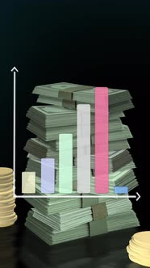 Financial Growth Chart Animation with Stacks of Money and Coins