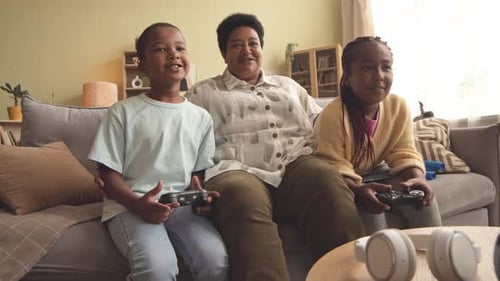 Family Gaming Together in the Living Room