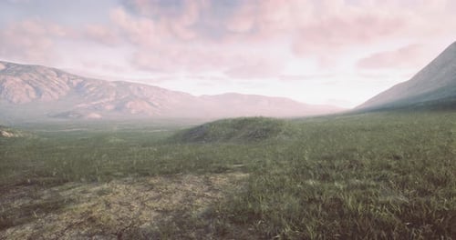 Aerial Flight Over a Lush Green Valley and Mountains