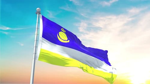 Dynamic Waving Flag on Pole in Blue Sky