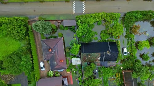 Drone footage captures severe flooding in residential area during recent rainstorm