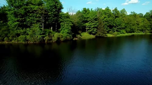 sliding left lake drone shot over water