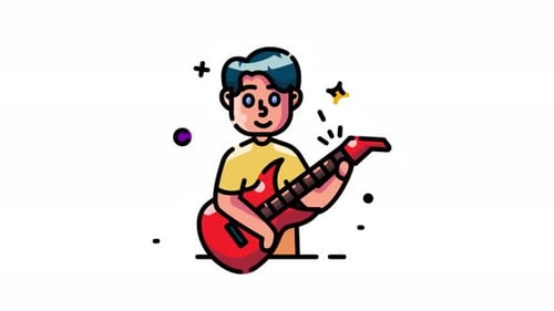 Cartoon Musician Playing Electric Guitar Animation