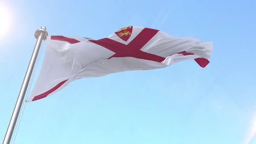 Realistic Jersey Flag Waving Animation on Blue Sky
