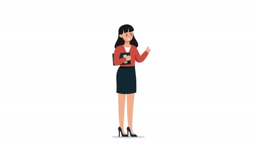 Flat Design Business Woman Pointing Presentation Animation