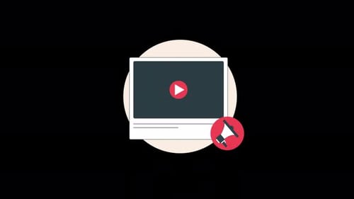 Reproductor de Vídeo con Megáfono. Vídeo de animación con concepto de marketing de contenidos en vídeo: transparente