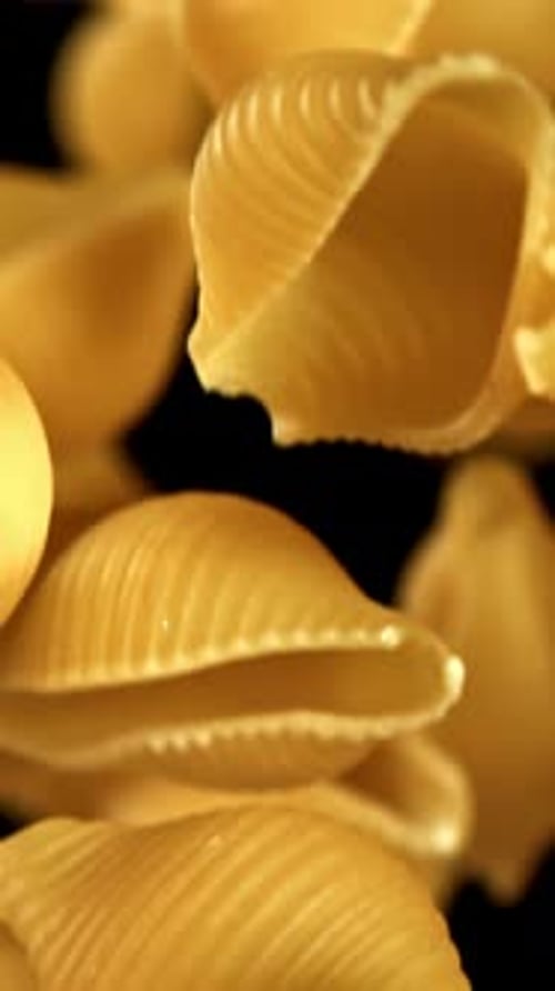 Super Slow Motion Flying Dry Conchiglie Pasta Filmed on a Highspeed Camera at 1000 Fps